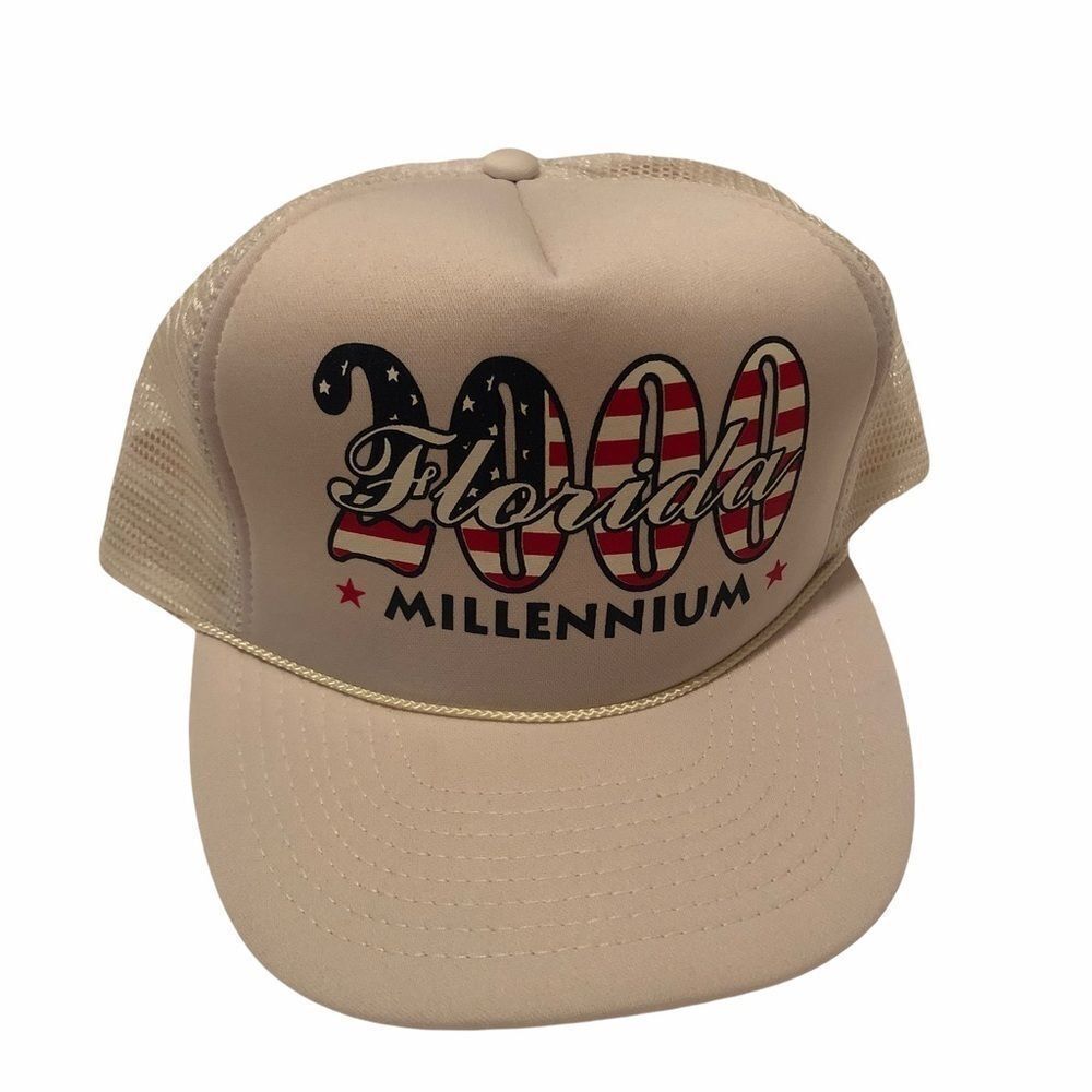 NEW ERA - 𝅺Vintage 2000 Florida USA Millennium White Trucker Hat Snapback